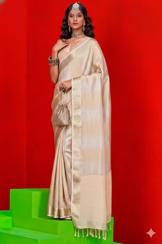 Image of SWORNOF Women's Woven Khadi Georgette Silk Saree With Unstitched Blouse Piece