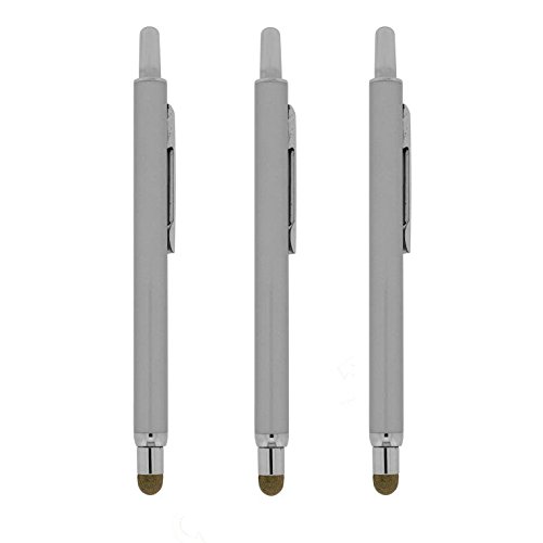 Precision Touch(TM) Retractor Pro Stylus Touch Pen for Apple iPad 2/3/4/Air/Mini, iPhone 4/5/6/6 Plus, Galaxy S3/S4/S5/S6, Galaxy Tab, Kindle Fire, Google Nexus HTC (Silver) (3 PACK)