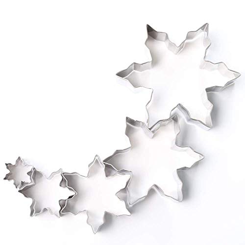 Ambari Christmas Cookie Cutter Set, Snowflake Cookie Cutter, Metal Cookie Cutters, Fall / Winter / Holiday Decorating Mold Tool, Fondant Tools – Include 5 Different Sizes