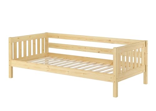 Erst-Holz®Gemütliches Kinderbett mit dreiseitiger Sicherung 90x200 cm Kiefer V-60.29-09Rollrost inkl.