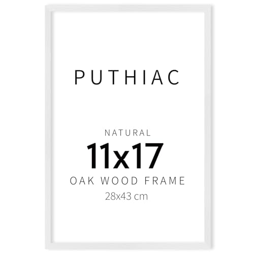puthiac 11x17 White Oak Wood Picture Frame - Minimalist 11x17 Poster Frame, 11"x17" Frame Wood, Natural Solid Wooden Picture Frames for Wall Art Photo and Prints (1 Pack, White)