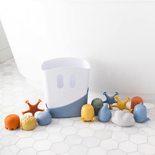 Ubbi Bath Time Essential Gift Set, Includes Drying Bin and 11 Water Toys for Toddler Bath Time Play, Baby Bath Accessory, Muted Blue - Thumbnail 3