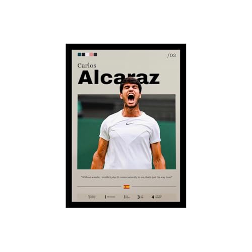 Image of BLINKART Carlos Alcaraz | Tennis Player | Synthetic Wood Photo Framed Wall Hanging Poster Room & Office Bedroom Home Wall | 12x18 Inches