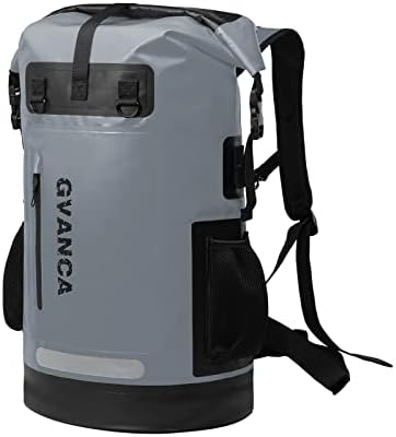 GVANCA Waterproof Dry Bag Backpack for Kayaking, Roll Top Closure Dry Backpack for Kayak, Floating Dry Sack for Outdoors Water Activities Boating Sailing Canoeing Rafting Fishing and Camping, Grey 35L