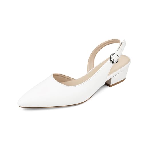 CORNMOOD Womens Pumps Slingback Heels for Women Block Low Heel Flats Dress Shoes with Strap