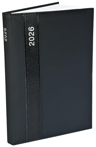 Buchkalender 2026 A5 - Lederoptik Design Chefplaner 2026 A5 Business Planer Terminkalender mit Jahreskalender Kalenderbuch Terminplaner Kalender 2026 (Schwarz)