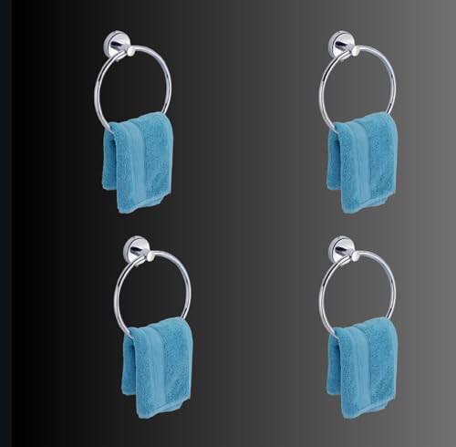 Image of JAGGER JAG222 Round Towel Rings /Towel Holder /Hand Towel Stand /Cloth Hanger /Napkin Holder /Cloth Stand /Towel Holder for Bathroom /Kitchen /Washbasin (Chrome Finish, Pack of - 4)
