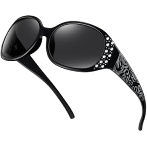 HAOLOTA Polarized Sunglasses for Women, Rhinestone Wrap Around Sunglasses with UV400 Protection A01 Black Frame Grey Lens