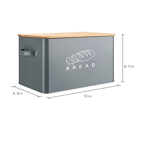 Bread Box for Kitchen, GA Homefavor Bread Bin, Bread Holder with Bamboo Lid, 11.56"6.7"5.5", Grey
