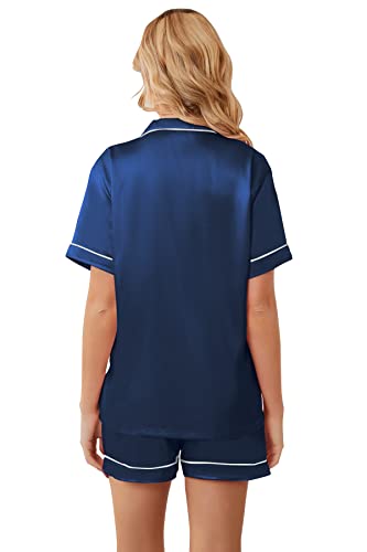 Image of Umeyda Women & Girls Pajamas Set, 2 Piece PJS Satin Silk Sleepwear Button-Down Top with Shorts for Mom Kids Gifts