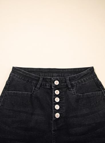 Sidefeel Women's Button Fly Jeans High Waisted Straight Leg Stretchy Trendy Raw Hem Wide Leg Denim Pants3