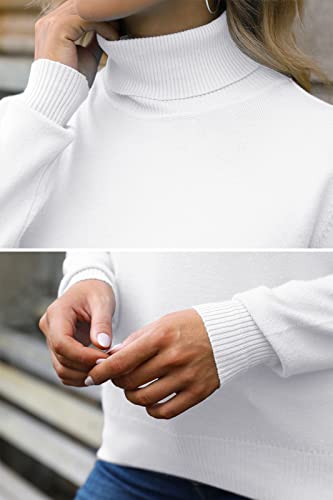 Women's Cashmere Turtleneck Long Sleeves Lightweight Pullover Sweater, White, Us Medium(8-10) #TOP4