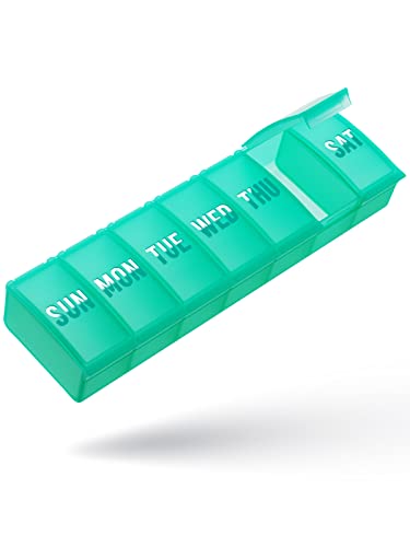 Large Pill Organizer Weekly, Barhon Vitamin Case Box Large Capacity Compartments, 7 Day Pill Containers for Medicine Supplements Fish Oil (Green)