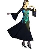 Yhsgscr Vestidos De Baile De Salón con Mangas Acampanadas Elegante Traje De Práctica De Vals para Mujer Ropa De Baile para Foxtrot Y Flamenco Corte Ajustado,Verde,XXL