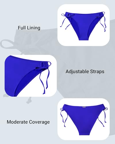 Image of Zmart Women's String Tie Side Bikini Bottoms - Adjustable Low Rise Swimsuit Bottom Moderate Coverage Bathing Suit