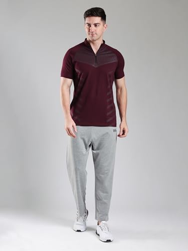 Image of GROW Stylish Aeroflex Zip T Shirt for Men Workout | Cotton and Spandex Quarter Zip Back Printed Collar T-Shirts for Men Half Sleeves