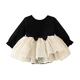TENTIDE Baby Girl My Little Black Dress Romper Cotton Ruffle Long Sleeve Tutu Dress Birthday Party Fall Winter Clothes 0-24M(Gold, 12-18 Months)