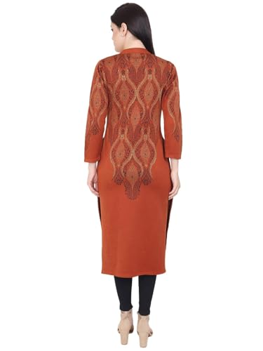Image of Rosary Women's Winter Woolen Kurti Jacquard Straight Fit Ethnic Wear with 2 Side Pockets