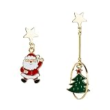 Lebens-Kun Boucles d'oreilles Clous d'oreilles De Noël pour Femmes - Le Père Noël Et l'arbre Ne sont Pas Symétriques