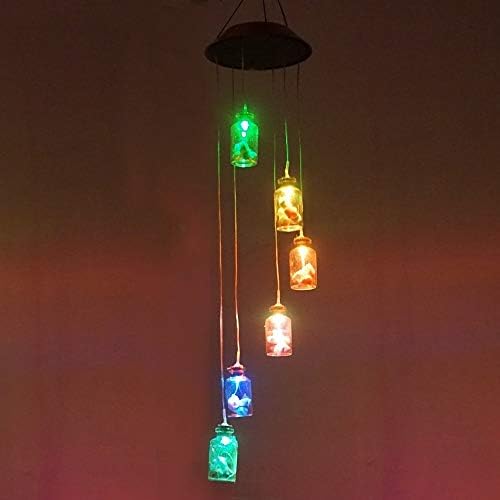 Color Changing Solar Light Wind Chimes (Lucky Star) Multi-Color Lucky Star Hanging Windbell Light Mobile Hanging lamp for Patio Gardening Lighting Home Decoration (Wish Bottle)