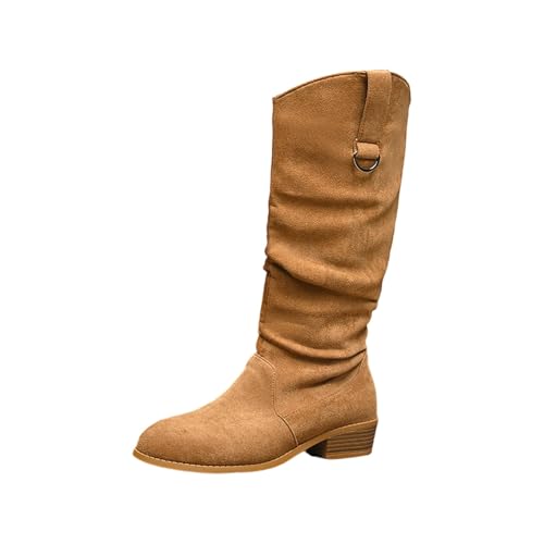 Bottes montantes en daim pour femme bout pointu style western kaki