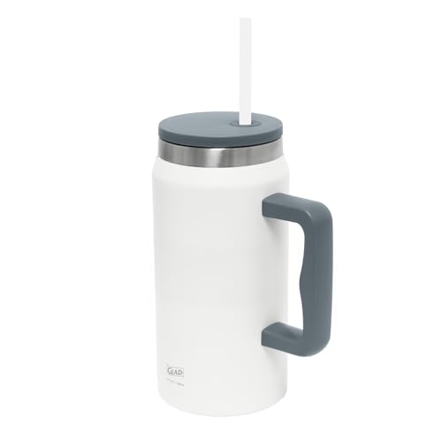 Glad Pioneer Stainless Steel Tumbler with Lid and Straw - Double Walled Insulated Cup with Handle - Leak Resistant & Drinks Stay Cold All Day, 47oz, Grey - image 1