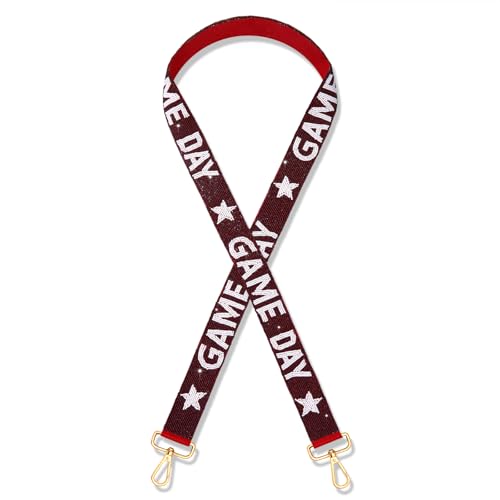 Image of NVENF Beaded Purse Strap Replacement Burgundy White Game Day Football Purse Strap Crossbody Bag Straps Game Day Outfits Football Accessories (Burgundy White)