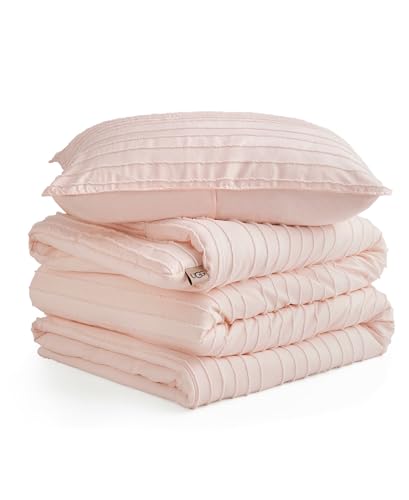 UGG Textured Twin Comforter Set - 2 Piece Striped Bedding Set with Pillow Sham Luxurious and Cozy Reversible Light Pink Bed Set for Bedroom & Dorm (Twin/Twin XL)