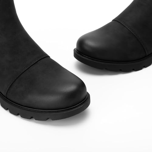 Athlefit Women's Chelsea Boots Low Heel Slip On Lug Sole Elastic Short Ankle Booties3