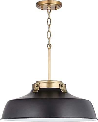 Austin Allen 9D331A Oakwood Urban/Industrial Metal Shade Pendant Lighting Fixture, 1-Light 100 Watt, 7" H x 18" W, Matte Black