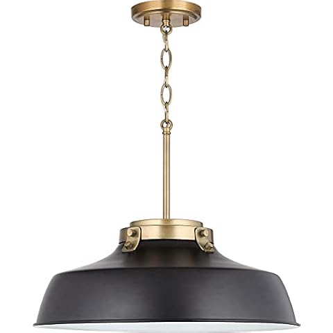 Austin Allen 9D331A Oakwood Urban/Industrial Metal Shade Pendant Lighting Fixture, 1-Light 100 Watt, 7" H x 18" W, Matte Black Cover