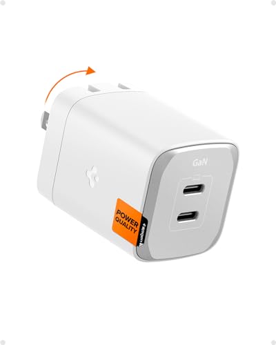 Spigen for USB C Wall Charger, GaN III 652 65W 2 Ports Compact Foldable DualPD PPS Fast Charging Block Adapter Compatible with iPhone 17 16 15 14 iPad MacBook Air Galaxy S25 S24 Flip Fold 7 - White