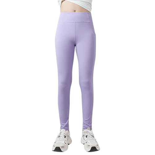 Generisch Kinder Hose Unisex Athletische Leggings für Mädchen, Kinder, Tanzen, Laufen, Yoga, Workout, aktive Tanzstrumpfhose mit Taschen (Purple, 9-10 Jahre)