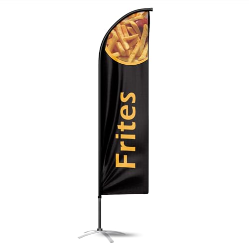 Drapeau frites double face lisible des deux côtés avec mât flexible 3.4m