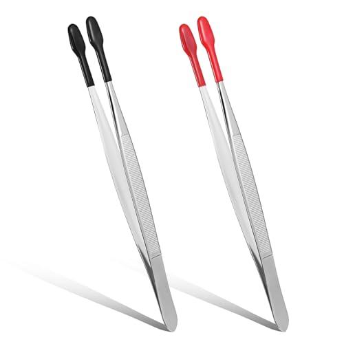 2Pcs Rubber Tipped Tweezers Forceps Silicone Soft Tweezers Rubber Steel Forceps PVC Coated Soft Jewelry Coin Stamp Tongs Non Marring Flat Tip Lab Industrial Hobby Craft Tools