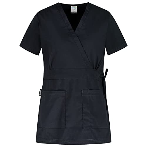 B-well Laura Casacas Sanitarias Mujer Manga Corta y Cuello en V | con Cremallera y con Elastano, Negro, XXXL