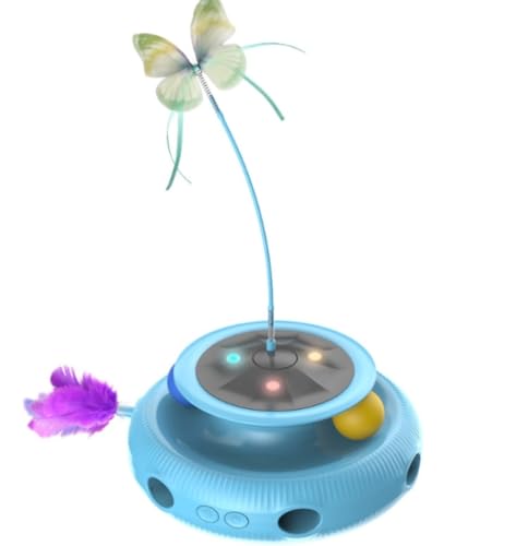 Arfobug猫おもちゃ 電動 猫じゃらし 自動 猫ボール 3in1一体式 6本取り替え天然羽根付 2000mAh Type-C 充電式電源 手作りの蝶々一人遊び猫おもちゃ自動 寂しさ解消/運動不足対策 狩猟天性満足 猫大興奮 (ダークブルー)
