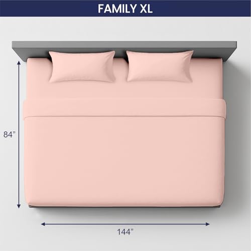 Image of SGI bedding 144 inch W x 84 inch L 4Pc Family XL Sheet Set 100% Egyptian Cotton - 600 Thread Count, Fits 15 inch Deep Pocket - Soft Breathable Oversized Sheets, for Extra Large Beds - Peach