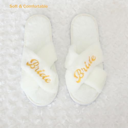 5 Pairs Bride Slippers Bridal Shower Gift Bachelorette Party Slippers Bridesmaids Slippers Wedding for Bridesmaid Gifts, Customizable, White2