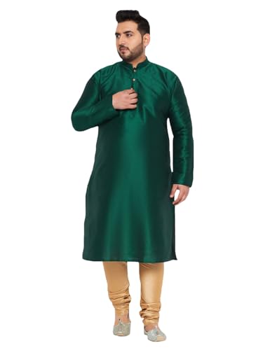 Image of Vastramay Plus Men's White Silk Blend Kurta Pyjama Set VPLUSMKWH001nPBL 44 | Independence Day