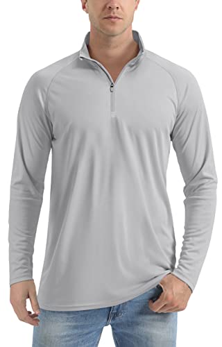 TACVASEN Camiseta Hombre UPF 50+ UV Protección Solar Manga Larga Camiseta Cuello Alto Exterior Senderismo Surf Running Pesca Gris Claro XL