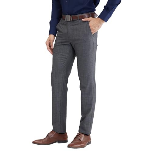 Image of Raymond Men's Slim Fit Mid Rise Solid Pattern Poly Viscose Blend Flat Front Formal Trouser