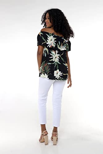 Image of Family Matching Hawaiian Clothes, Wispy Cereus Black | Lightweight 100% rayon • Family matching outfits • Tropical floral print • Beach vacations • Luaus • Cruises • Family photos