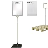 Ständer mit Plakatrahmen DIN A4 transparent, U-Tasche, T-Stück transparent, ALU-Teleskoprohr mit Kunststoffversteller ausziehbar bis 151 cm und Fußplatte eckig 16 x 19,2 cm Stahl