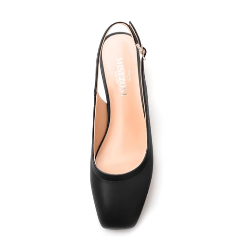 Womens Slingbacks, Square Toe Low Block Heel Pumps for Women, Comfort Casual Shoes for Workplace 1.4"3