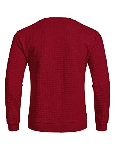 Coofandy Men Long Sleeve Sweater Shirt Ultimate Cotton Heavyweight Crewneck Sweatshirt Gym Work Out Sweater Red #TOP2