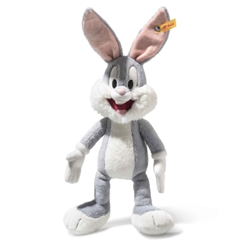 Steiff Peluche Bugs Bunny, peluche adorável, para meninos e meninas, amigos, peluche 32 cm, cinzento, 024672