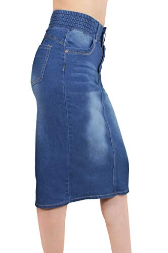 Fashion2Love Women's Juniors/Plus Butt Lifting Pencil Denim Midi Skirt with Elastic Waist3