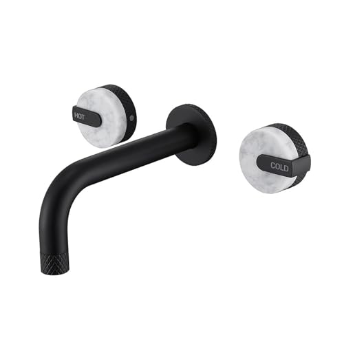 Grifo de pared negro mate de caño largo extendido con 3 hoyos