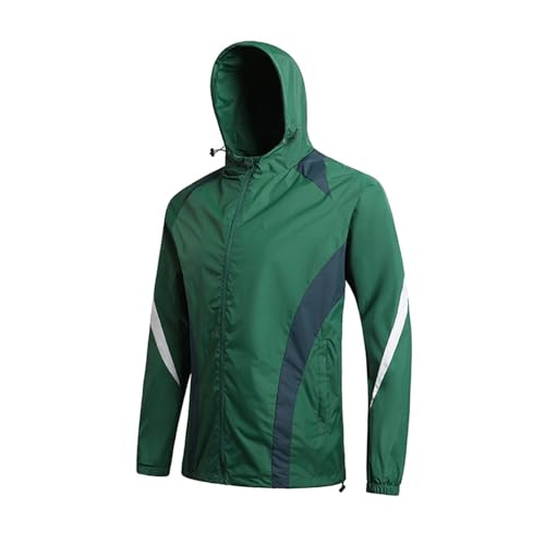 Genérico Chaqueta cortavientos ligera transpirable con capucha para actividades al libre y uso casual masculino (Green, L)